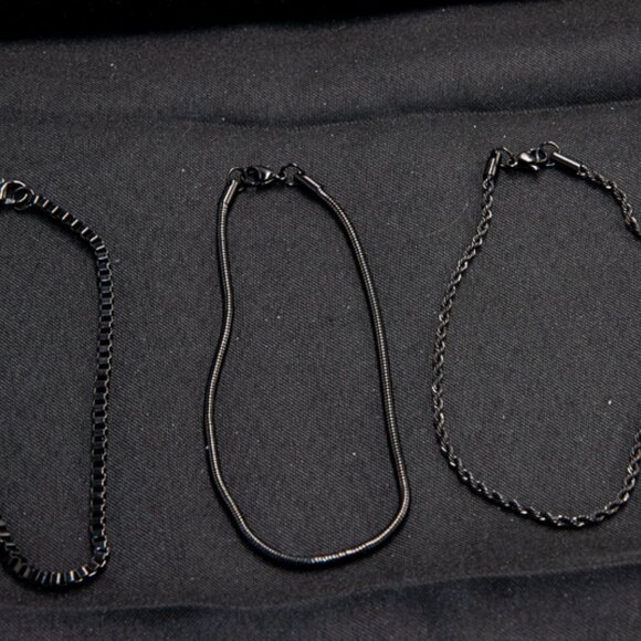 Set of 3 Black ion plated Stainless Steel Bracelets/Anklet 10" - Picture 3 of 3